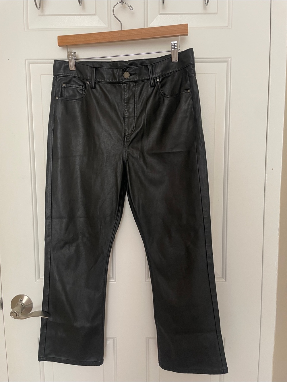 Ann Taylor Black Straight Faux Leather Jeans